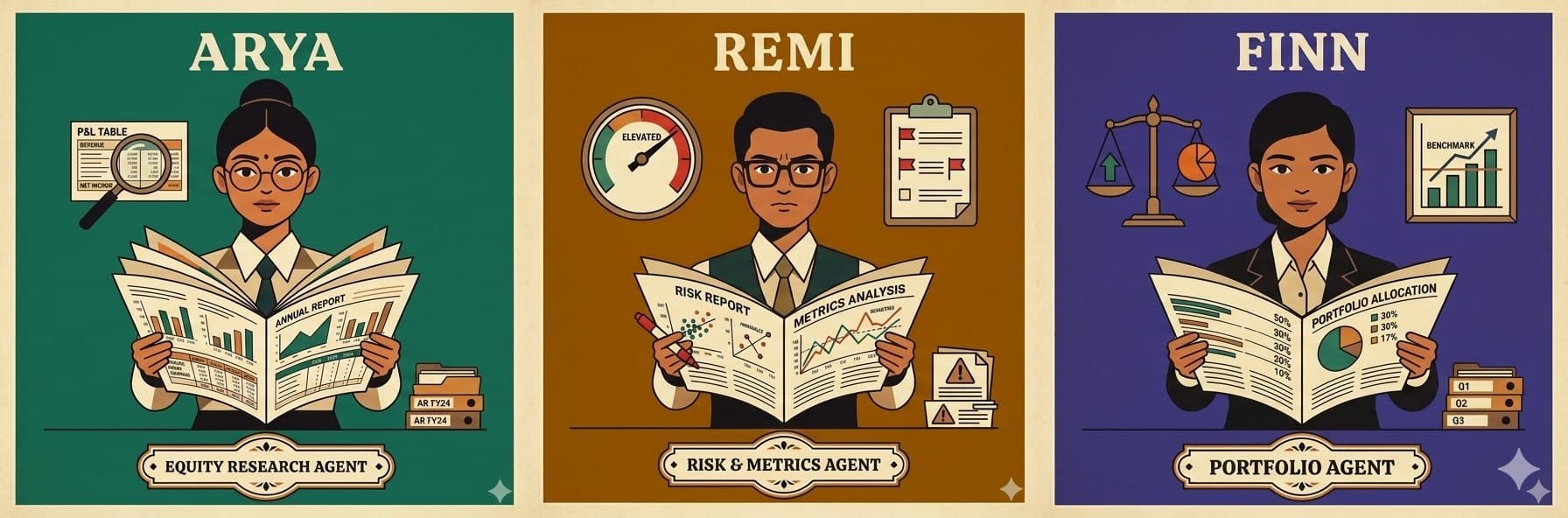ARYA, REMI, and FINN — Equiscale AI Research Agents