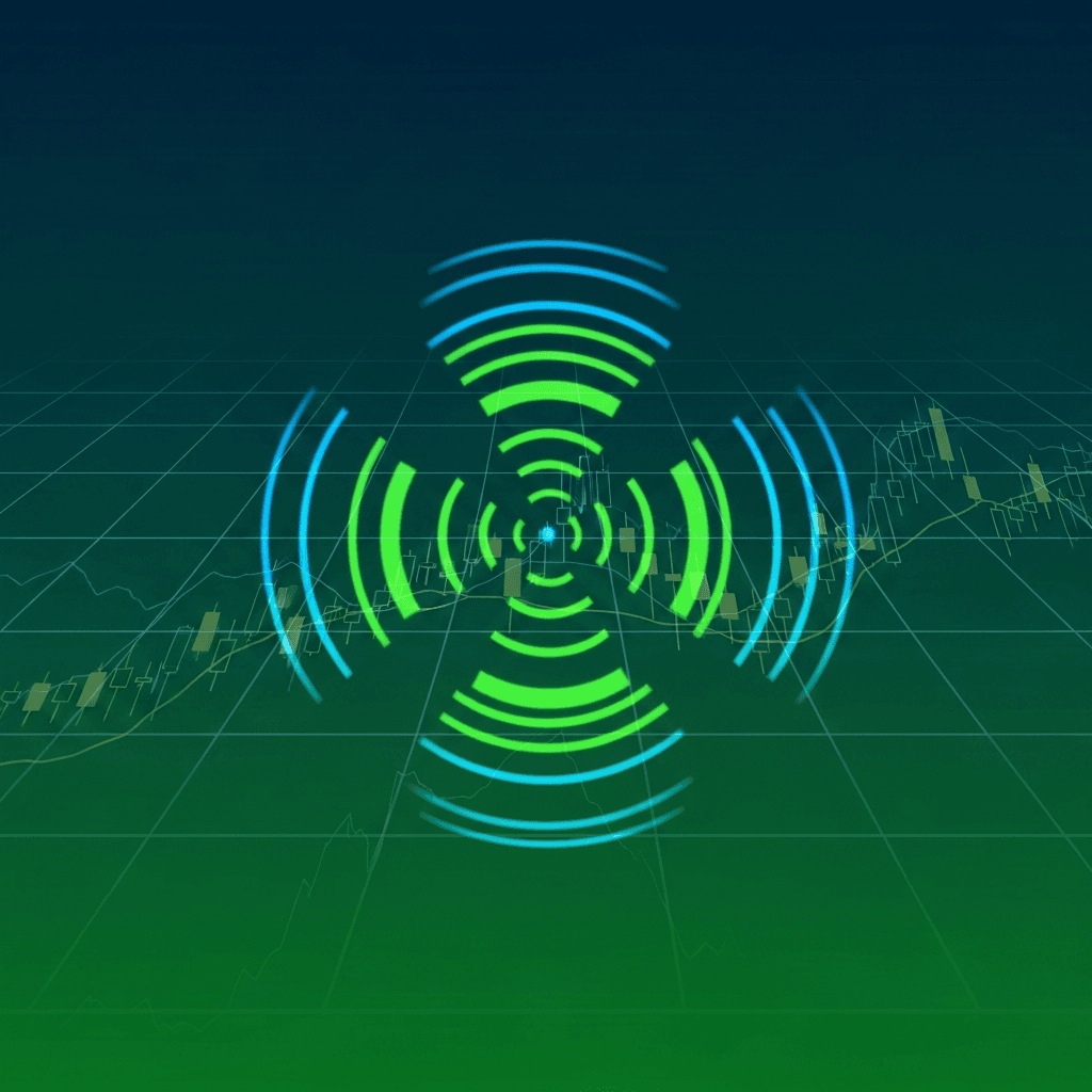 Radar rings over a candlestick chart